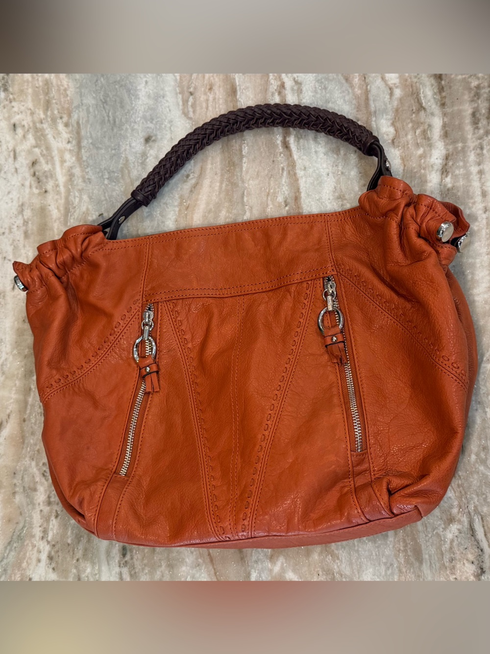 B. MAKOWSKY burnt orange genuine leather handbag